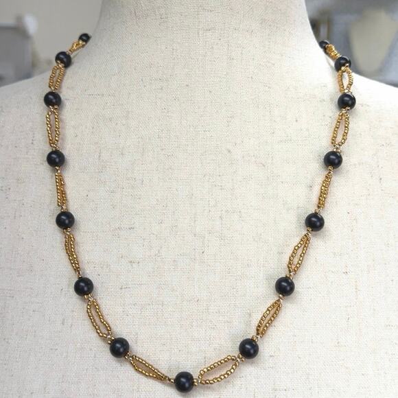 Hand Crafted Jewelry - BLACK onyx and‎ seed bead chain. 24”